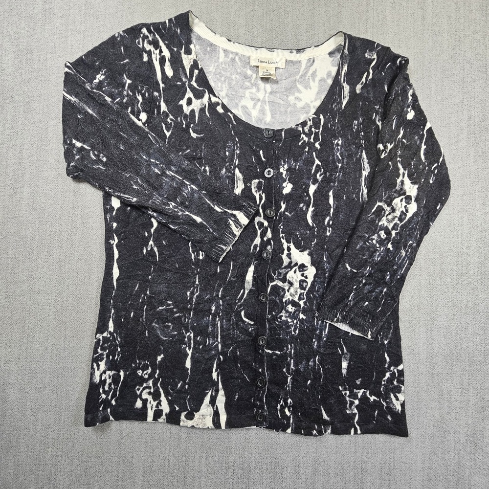 Linda Lucia Women's Black Blouse Button Down 3/4 Sleeve Sz Medium